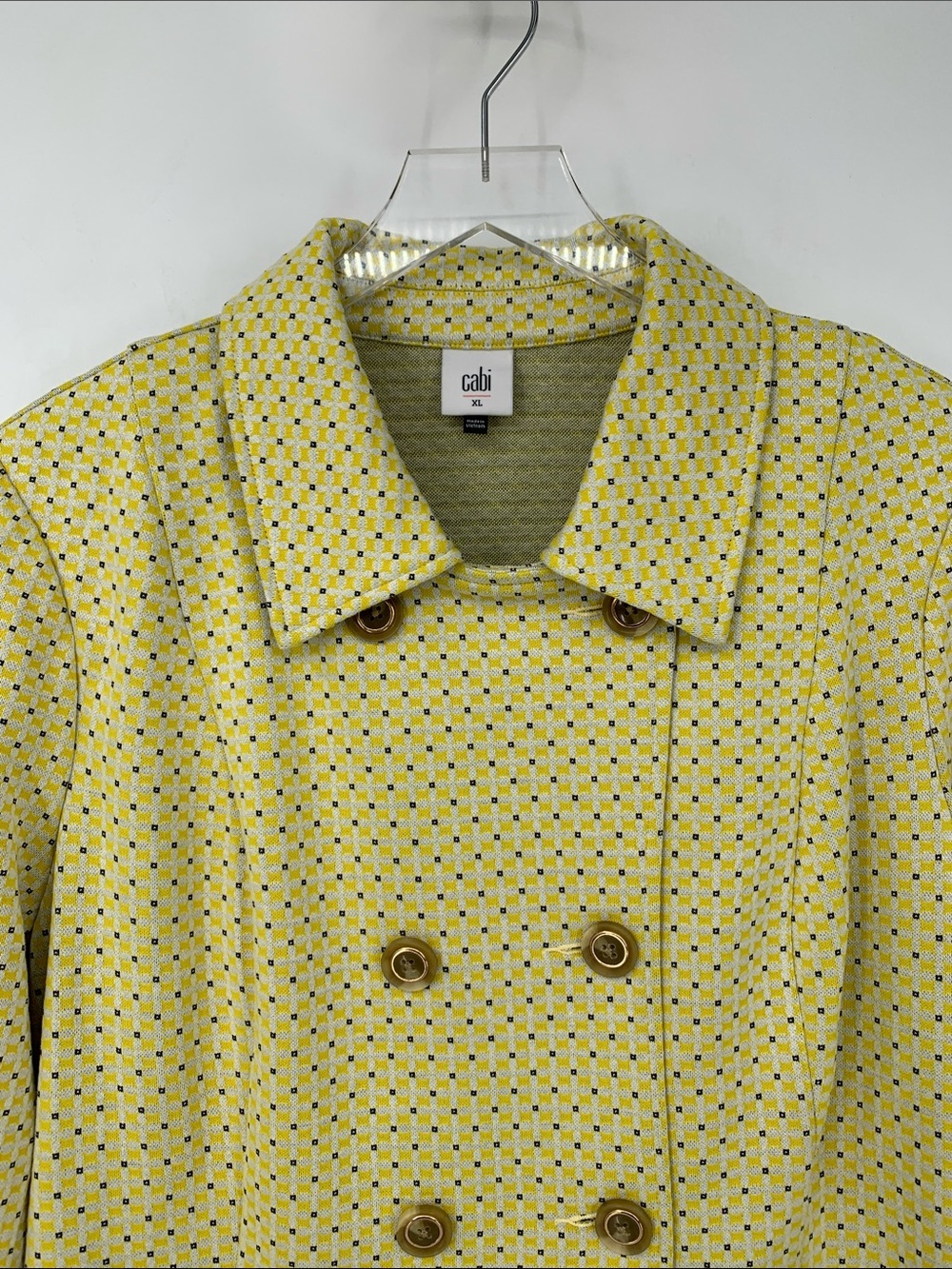 Cabi Hobnob double breasted jacket coat knit yellow topper ruffle duster new XL - Picture 3 of 5